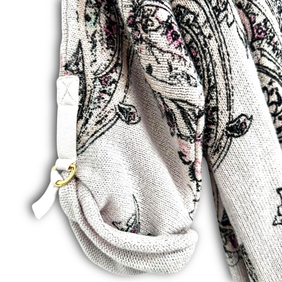Chico's Blush Pink Paisley Sweater Sz 3 (XL) 3/4 Roll Tab Sleeve Romantic Cotton - Picture 5 of 12